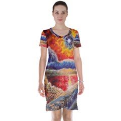 Sci Fi  Landscape Painting Short Sleeve Nightdress by Sudhe