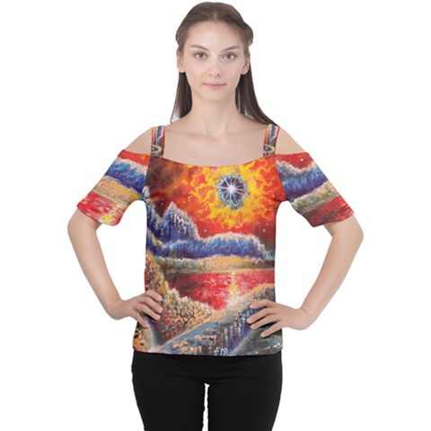 Sci Fi  Landscape Painting Cutout Shoulder Tee by Sudhe