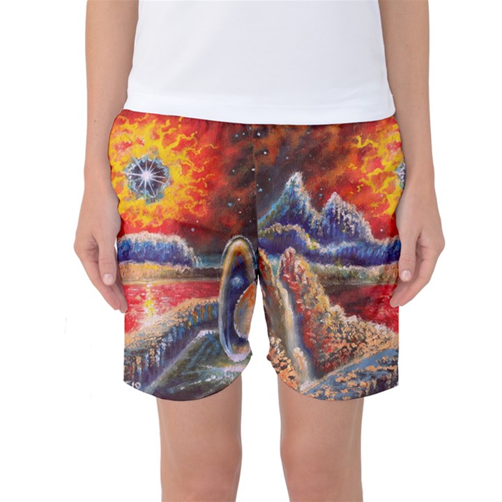 Sci Fi  Landscape painting Women s Basketball Shorts