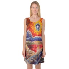 Sci Fi  Landscape Painting Sleeveless Satin Nightdress by Sudhe