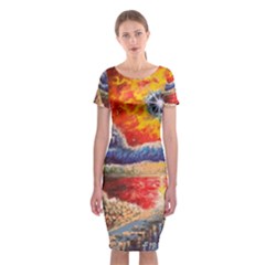 Sci Fi  Landscape Painting Classic Short Sleeve Midi Dress by Sudhe