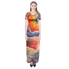 Sci Fi  Landscape Painting Short Sleeve Maxi Dress