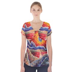 Sci Fi  Landscape Painting Short Sleeve Front Detail Top by Sudhe