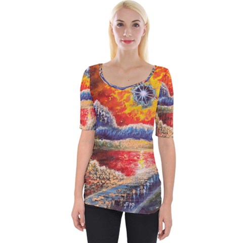 Sci Fi  Landscape Painting Wide Neckline Tee by Sudhe