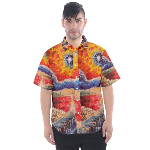 Sci Fi  Landscape Painting Men s Short Sleeve Shirt by Sudhe