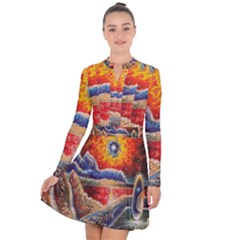 Sci Fi  Landscape Painting Long Sleeve Panel Dress by Sudhe