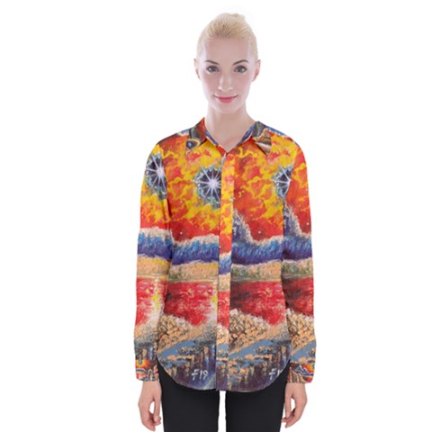 Sci Fi  Landscape Painting Womens Long Sleeve Shirt by Sudhe