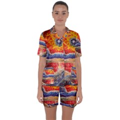 Sci Fi  Landscape Painting Satin Short Sleeve Pyjamas Set by Sudhe