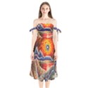 Sci Fi  Landscape painting Shoulder Tie Bardot Midi Dress View1