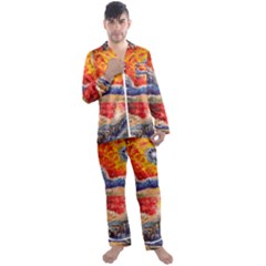 Sci Fi  Landscape Painting Men s Satin Pajamas Long Pants Set by Sudhe