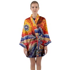 Sci Fi  Landscape Painting Long Sleeve Satin Kimono by Sudhe