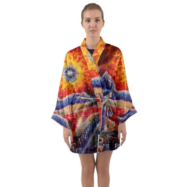 Sci Fi  Landscape painting Long Sleeve Satin Kimono