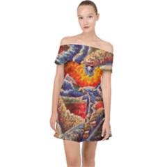 Sci Fi  Landscape Painting Off Shoulder Chiffon Dress by Sudhe