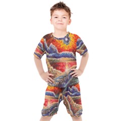 Sci Fi  Landscape Painting Kids  Tee And Shorts Set by Sudhe