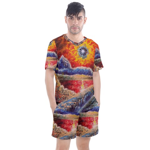 Sci Fi  Landscape Painting Men s Mesh Tee And Shorts Set by Sudhe