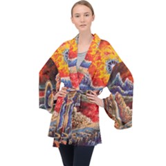 Sci Fi  Landscape Painting Long Sleeve Velvet Kimono  by Sudhe