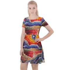 Sci Fi  Landscape Painting Cap Sleeve Velour Dress 