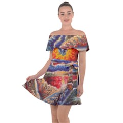 Sci Fi  Landscape Painting Off Shoulder Velour Dress by Sudhe