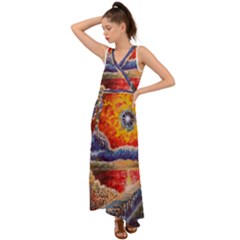 Sci Fi  Landscape Painting V-neck Chiffon Maxi Dress