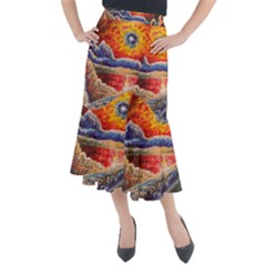 Sci Fi  Landscape Painting Midi Mermaid Skirt