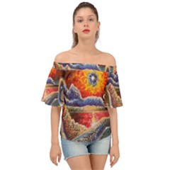 Sci Fi  Landscape Painting Off Shoulder Short Sleeve Top