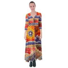 Sci Fi  Landscape Painting Button Up Maxi Dress by Sudhe