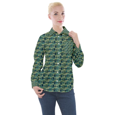 Stamping Heart Love Women s Long Sleeve Pocket Shirt by Bajindul