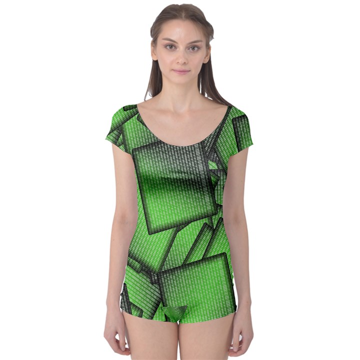 Binary Digitization Null Green Boyleg Leotard 