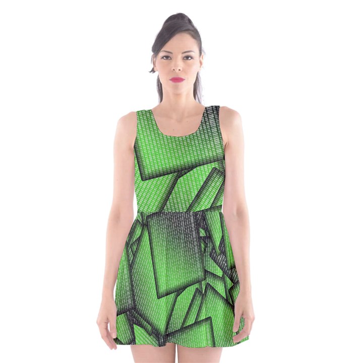 Binary Digitization Null Green Scoop Neck Skater Dress