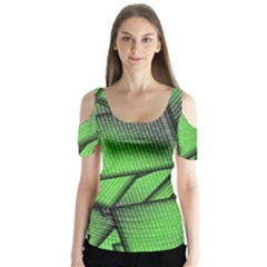 Binary Digitization Null Green Butterfly Sleeve Cutout Tee 