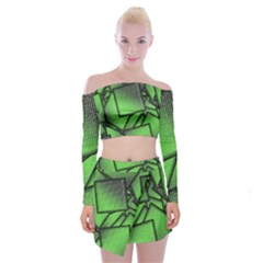 Binary Digitization Null Green Off Shoulder Top With Mini Skirt Set by HermanTelo