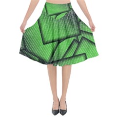 Binary Digitization Null Green Flared Midi Skirt