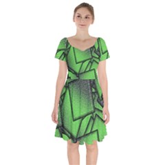 Binary Digitization Null Green Short Sleeve Bardot Dress