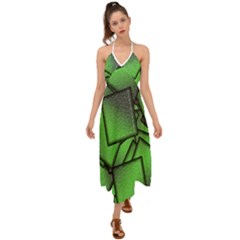 Binary Digitization Null Green Halter Tie Back Dress 