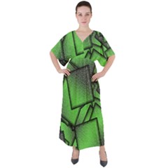 Binary Digitization Null Green V-neck Boho Style Maxi Dress by HermanTelo