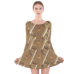 Gold Background 3d Long Sleeve Velvet Skater Dress by Mariart