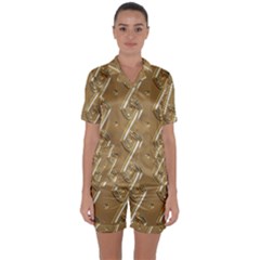 Gold Background 3d Satin Short Sleeve Pyjamas Set