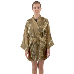 Gold Background 3d Long Sleeve Satin Kimono