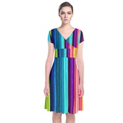 COLORFUL-57 Short Sleeve Front Wrap Dress