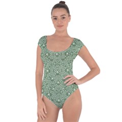 Baroque Green Pearls Ornate Bohemian Short Sleeve Leotard  by pepitasart