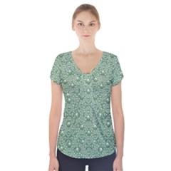 Baroque Green Pearls Ornate Bohemian Short Sleeve Front Detail Top by pepitasart