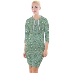 Baroque Green Pearls Ornate Bohemian Quarter Sleeve Hood Bodycon Dress by pepitasart