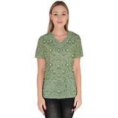 Baroque Green Pearls Ornate Bohemian Women s V-neck Scrub Top by pepitasart