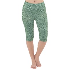 Baroque Green Pearls Ornate Bohemian Lightweight Velour Cropped Yoga Leggings by pepitasart