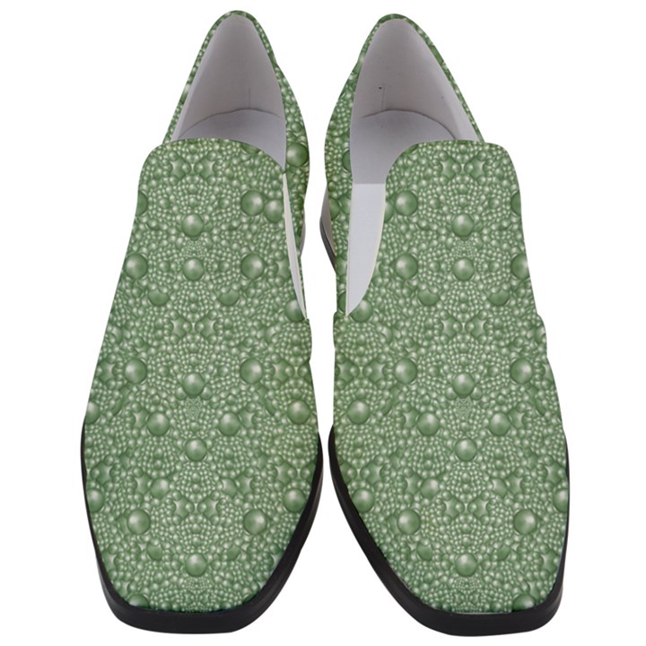 Baroque Green Pearls Ornate Bohemian Women Slip On Heel Loafers