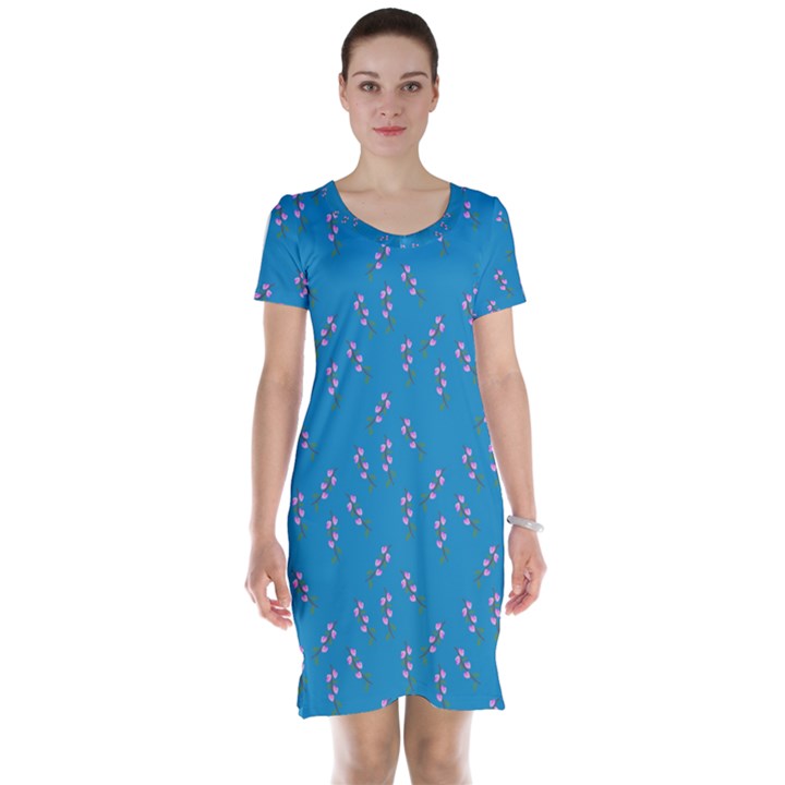 Pink Flower Branches Short Sleeve Nightdress