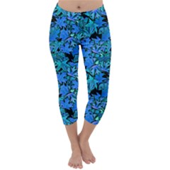 Fall Leaves Blue Capri Winter Leggings  by bloomingvinedesign