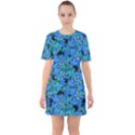 Fall Leaves Blue Sixties Short Sleeve Mini Dress View1