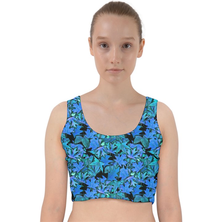 Fall Leaves Blue Velvet Racer Back Crop Top