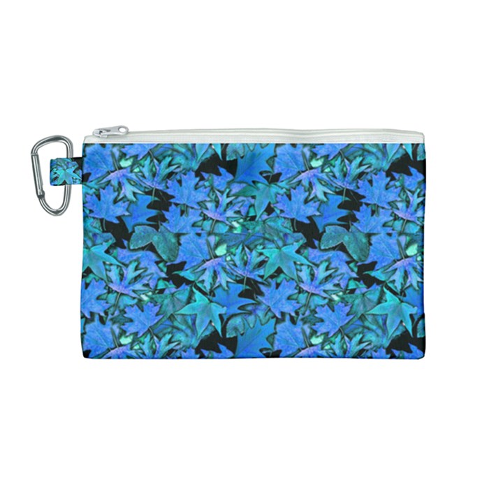 Fall Leaves Blue Canvas Cosmetic Bag (Medium)